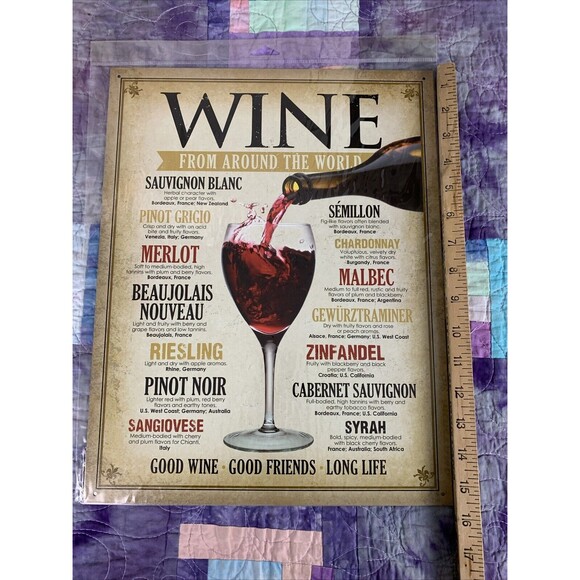 Wine From Around The World Metal 12.5x16 Sign Kitchen She Shack Wall Decor - Picture 2 of 3